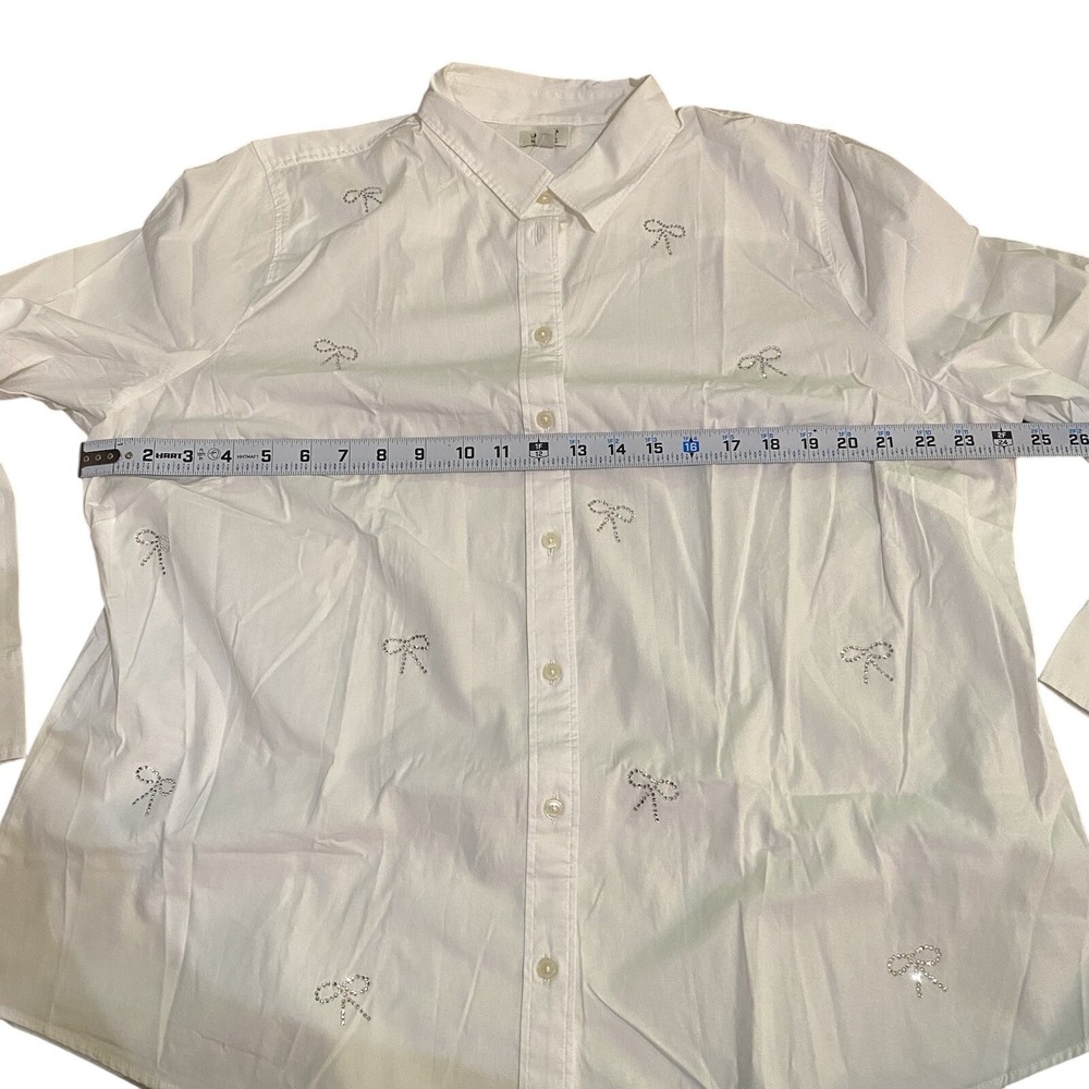 J Crew Factory NWT Jeweled Bow Button Up Shirt White Cotton 2x Festive Holiday - Picture 8 of 9